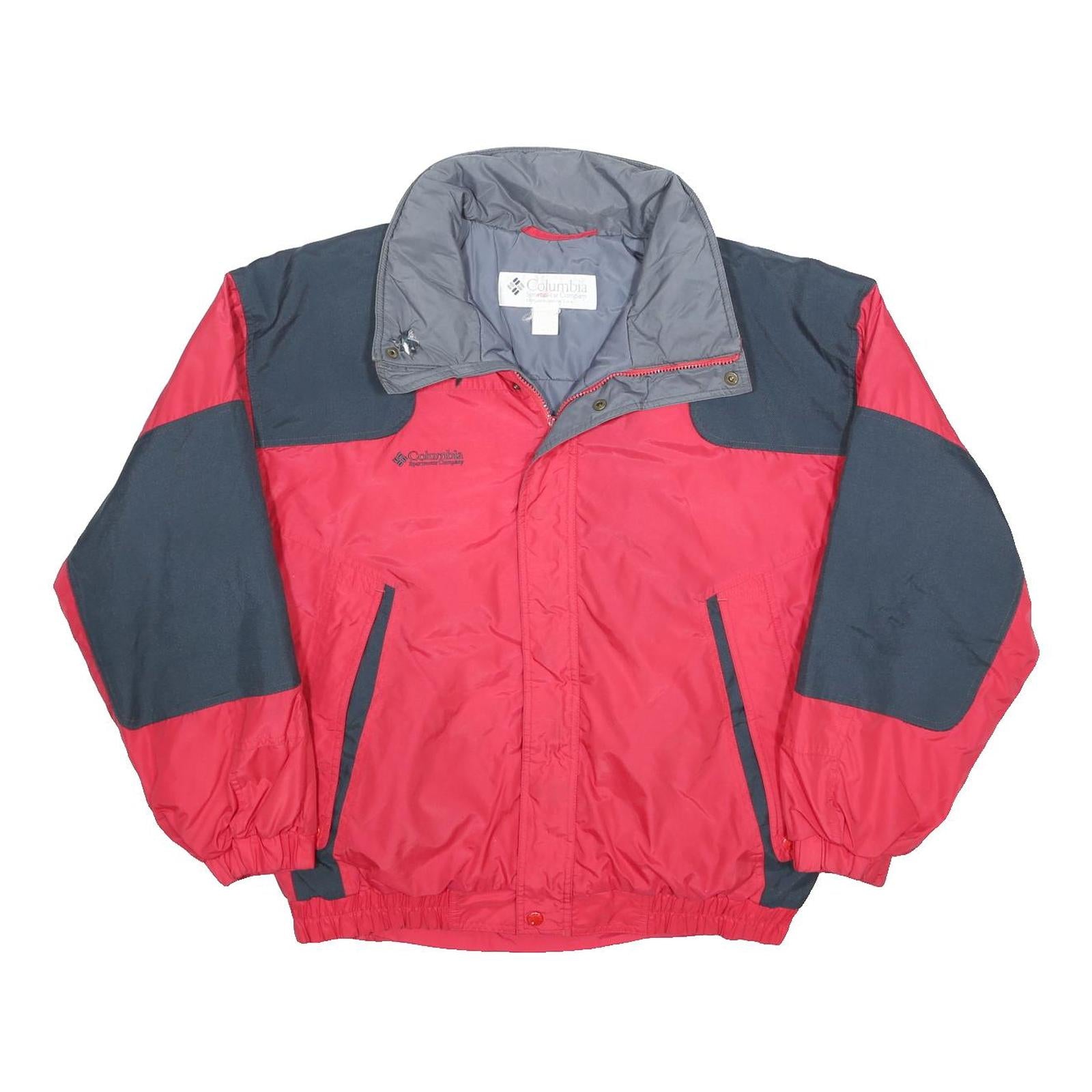 COLUMBIA Mens Red & Grey Colourblock Nylon Windbreaker Jacket L Stand-Up Collar