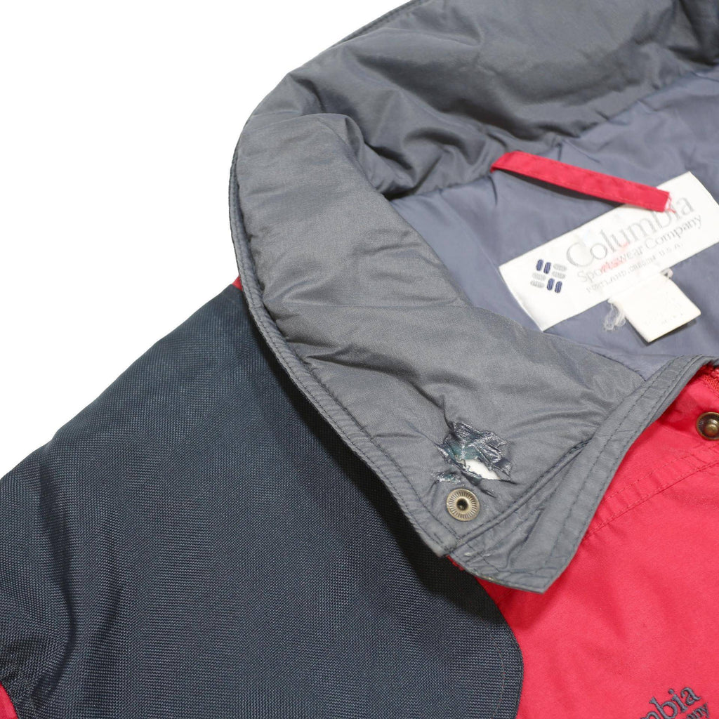 COLUMBIA Mens Red & Grey Colourblock Nylon Windbreaker Jacket L Stand-Up Collar