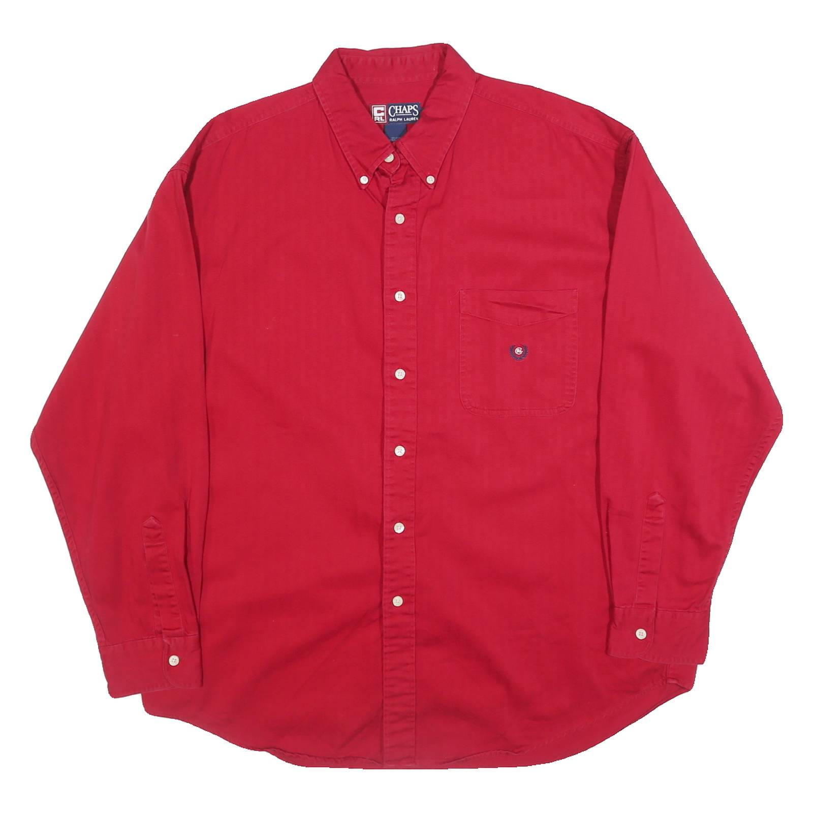 CHAPS RALPH LAUREN Mens Red Cotton Shirt XL Classic Button Down Chest Pocket