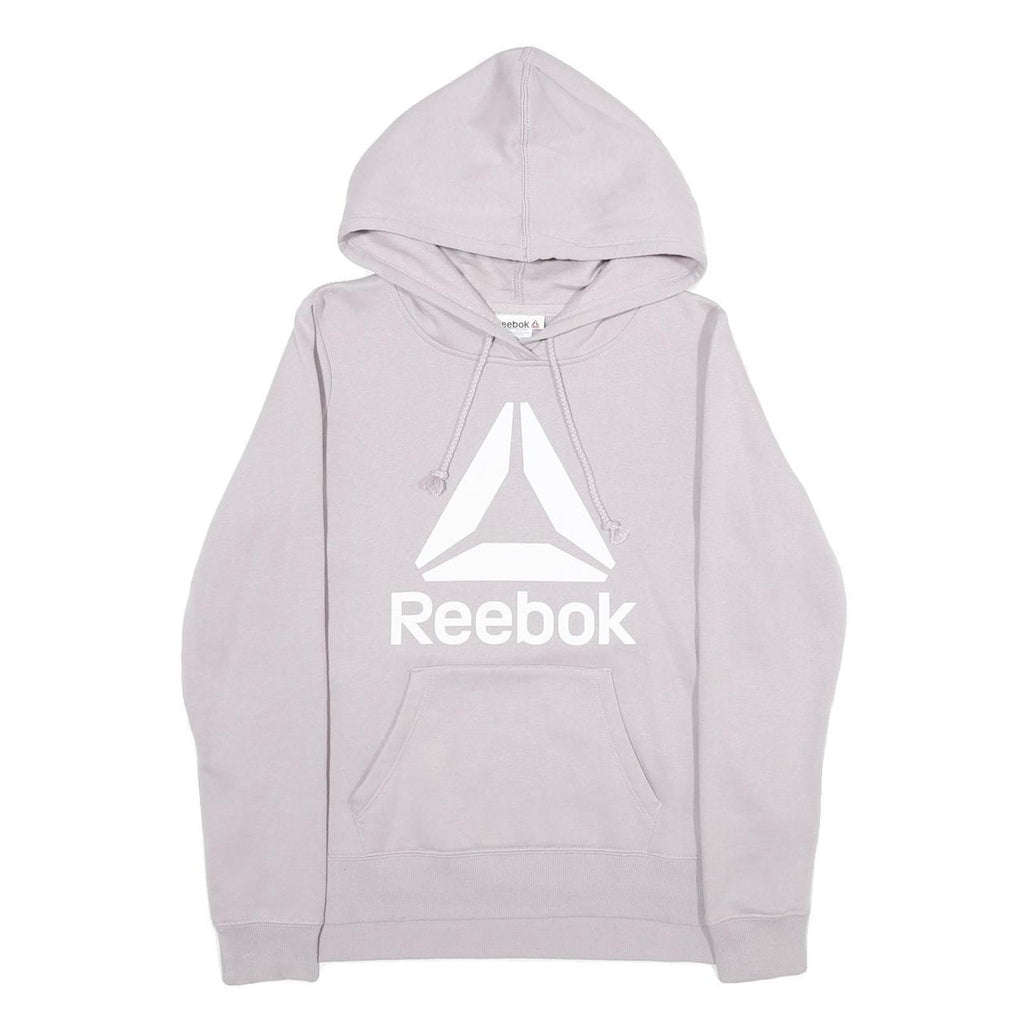 REEBOK Womens Grey Hoodie S Cotton Blend Pullover Drawstring Hood Pocket