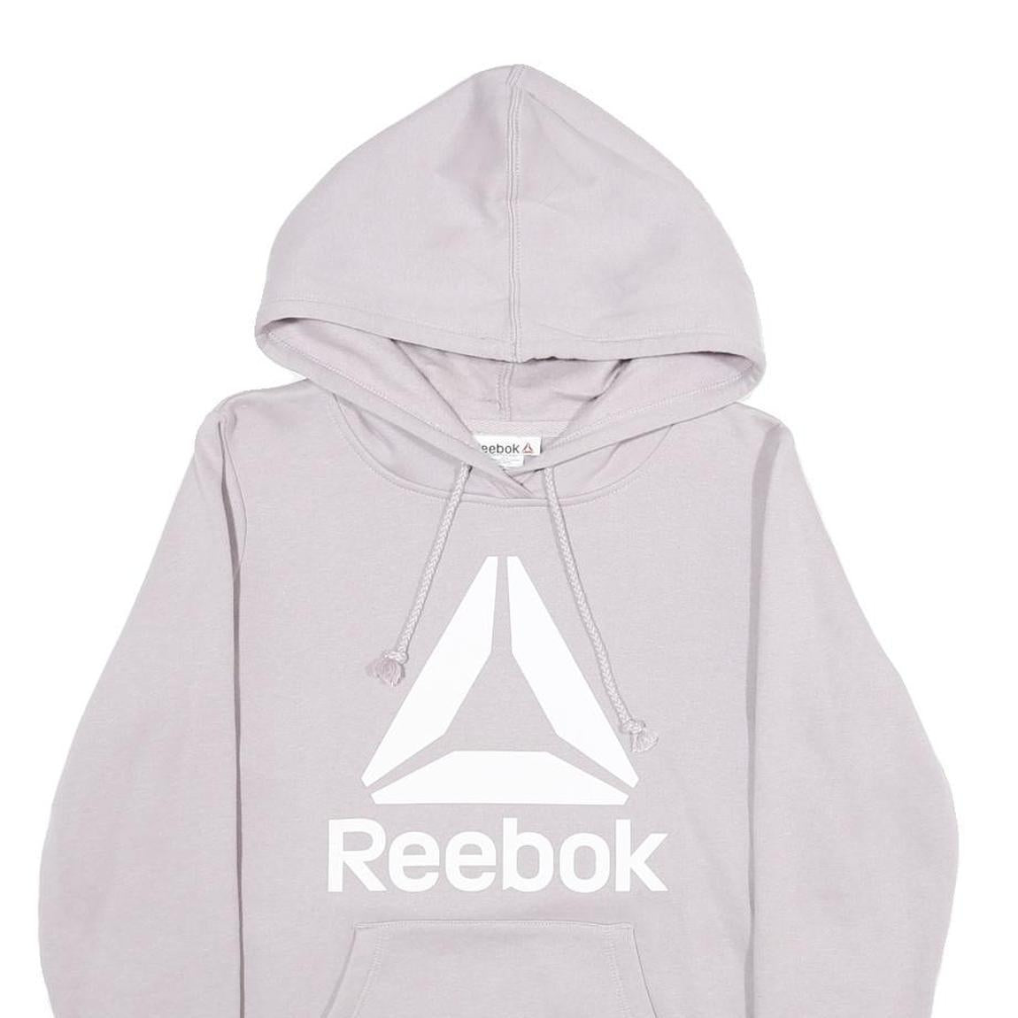 REEBOK Womens Grey Hoodie S Cotton Blend Pullover Drawstring Hood Pocket