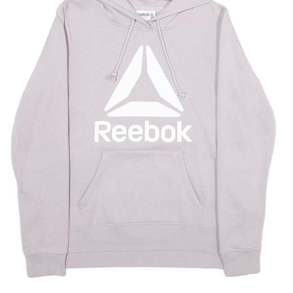 REEBOK Womens Grey Hoodie S Cotton Blend Pullover Drawstring Hood Pocket