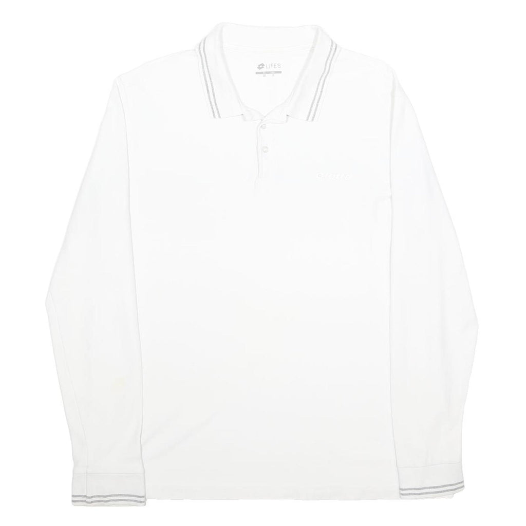 LOTTO Mens White Long Sleeve Plain Polo Shirt 2XL Cotton Casual Sportswear