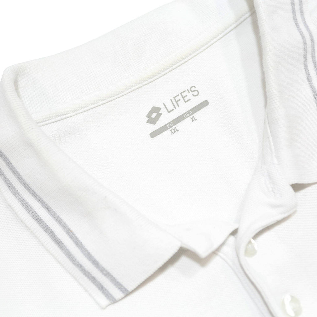 LOTTO Mens White Long Sleeve Plain Polo Shirt 2XL Cotton Casual Sportswear