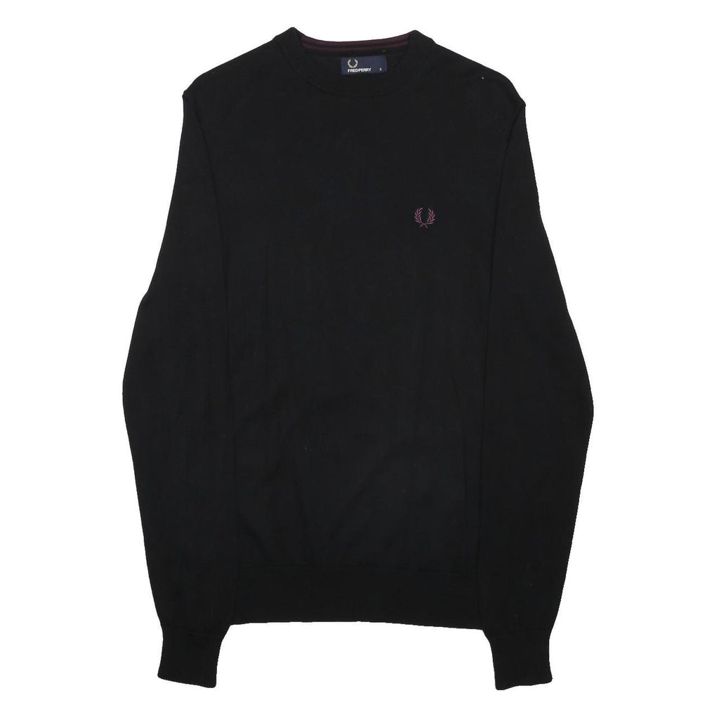 FRED PERRY Mens Black Plain Cotton Crew Neck Basic Knit Jumper S Classic