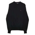 FRED PERRY Mens Black Plain Cotton Crew Neck Basic Knit Jumper S Classic