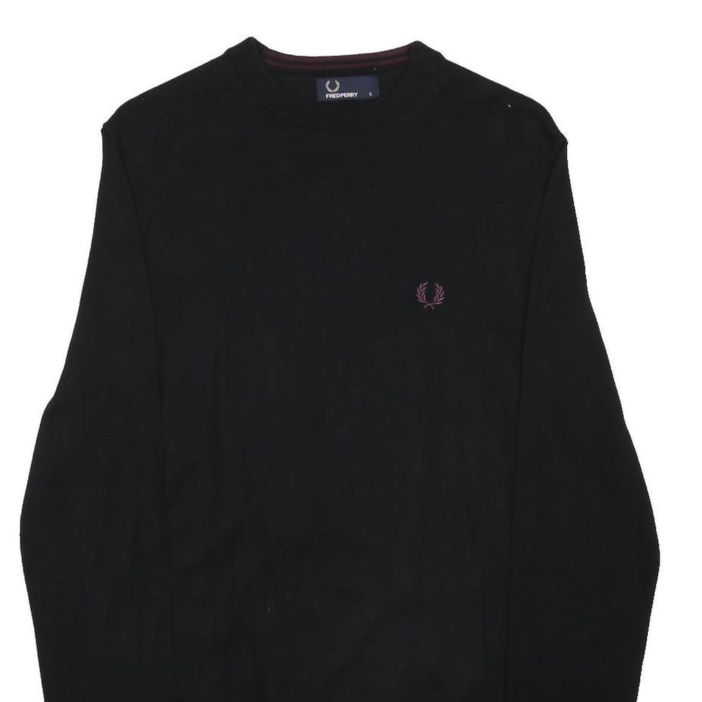 FRED PERRY Mens Black Plain Cotton Crew Neck Basic Knit Jumper S Classic