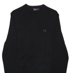 FRED PERRY Mens Black Plain Cotton Crew Neck Basic Knit Jumper S Classic