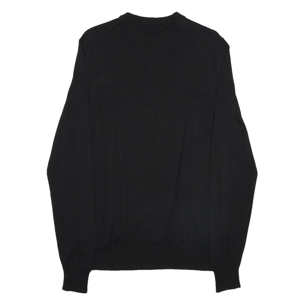 FRED PERRY Mens Black Plain Cotton Crew Neck Basic Knit Jumper S Classic