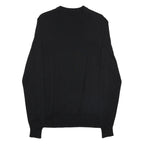 FRED PERRY Mens Black Plain Cotton Crew Neck Basic Knit Jumper S Classic