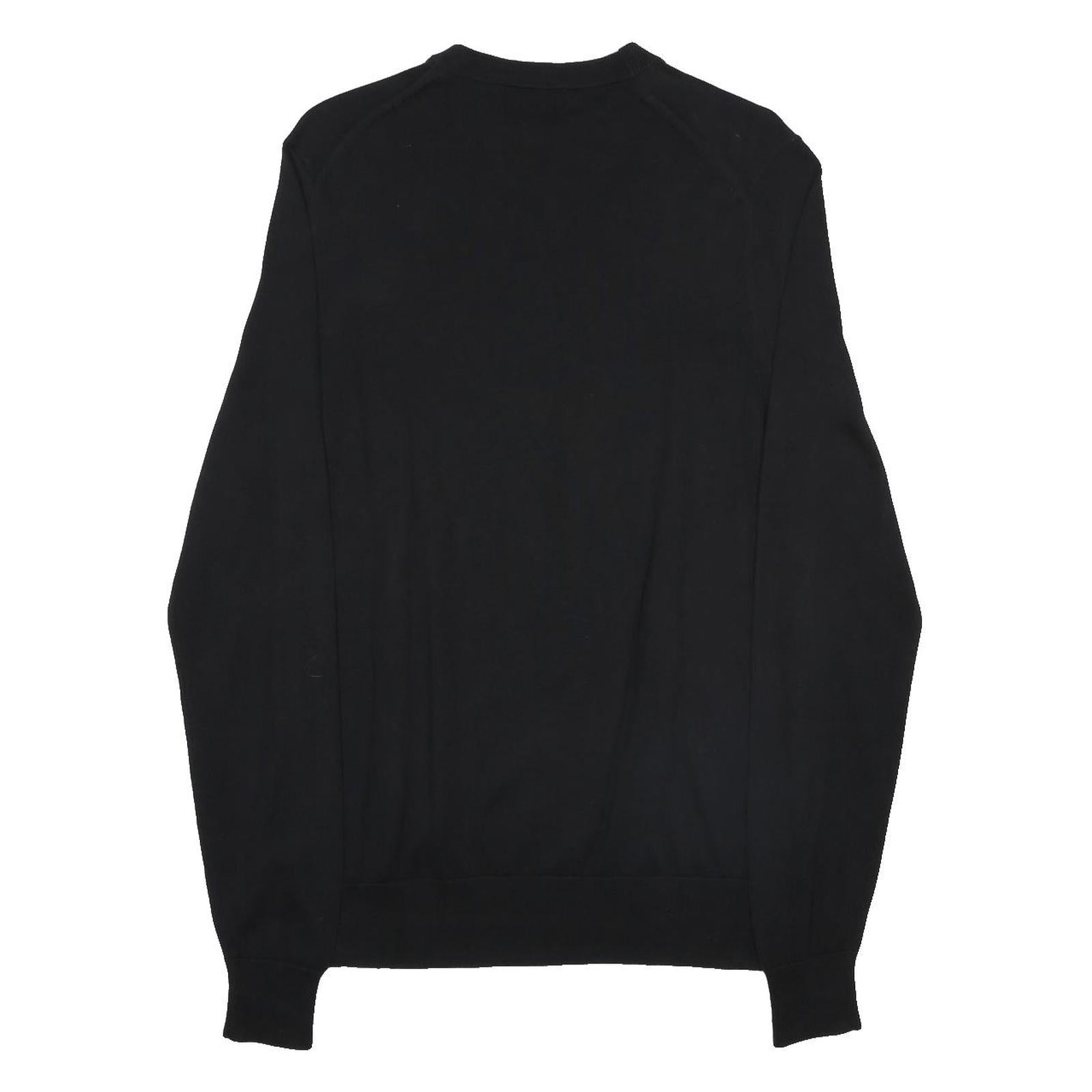 FRED PERRY Mens Black Plain Cotton Crew Neck Basic Knit Jumper S Classic