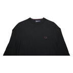 FRED PERRY Mens Black Plain Cotton Crew Neck Basic Knit Jumper S Classic