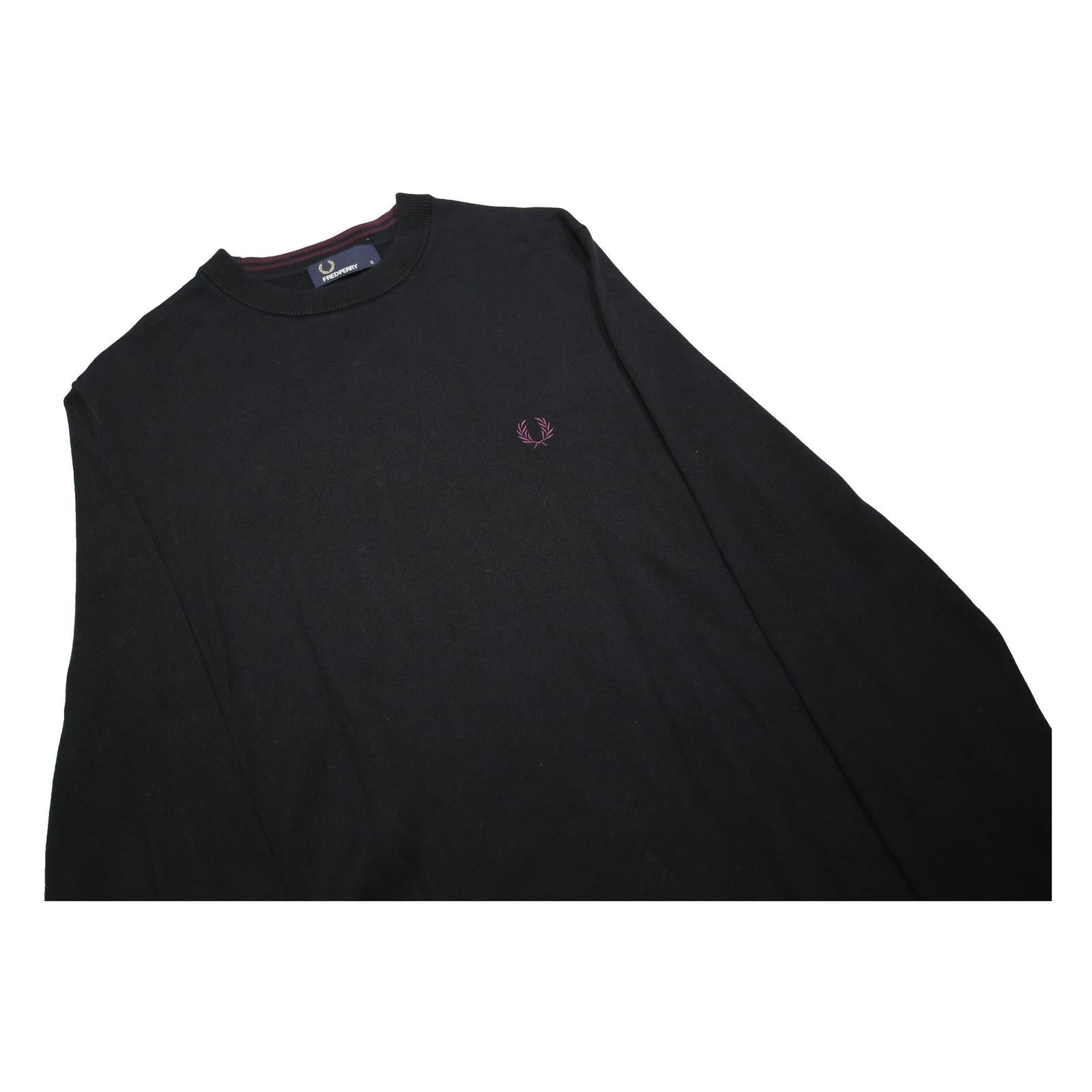 FRED PERRY Mens Black Plain Cotton Crew Neck Basic Knit Jumper S Classic