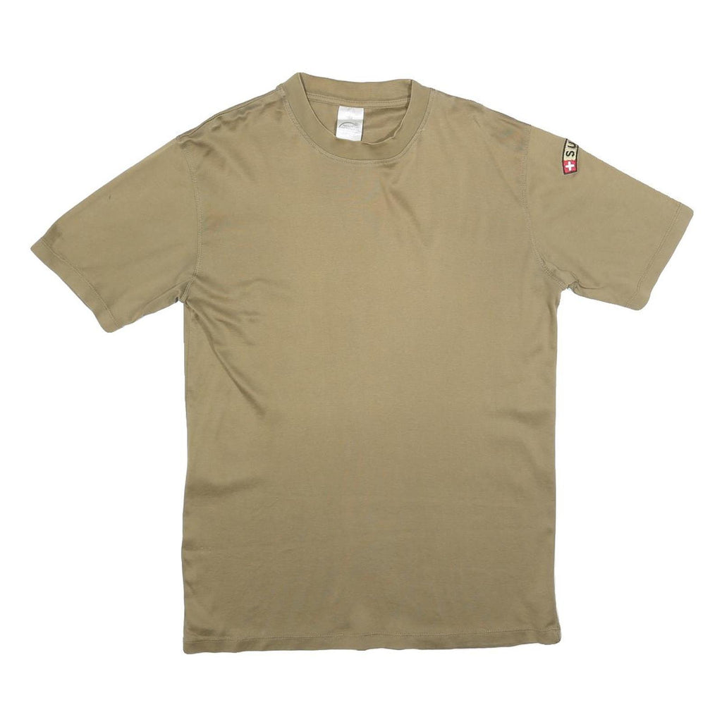 Mens Beige T-Shirt M Short Sleeve Crew Neck Plain Cotton Blend Casual Wear