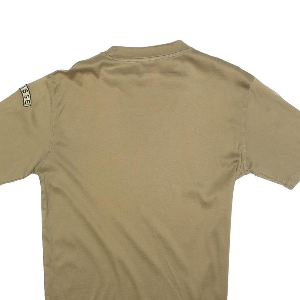 Mens Beige T-Shirt M Short Sleeve Crew Neck Plain Cotton Blend Casual Wear
