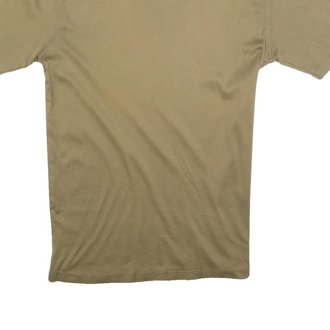 Mens Beige T-Shirt M Short Sleeve Crew Neck Plain Cotton Blend Casual Wear