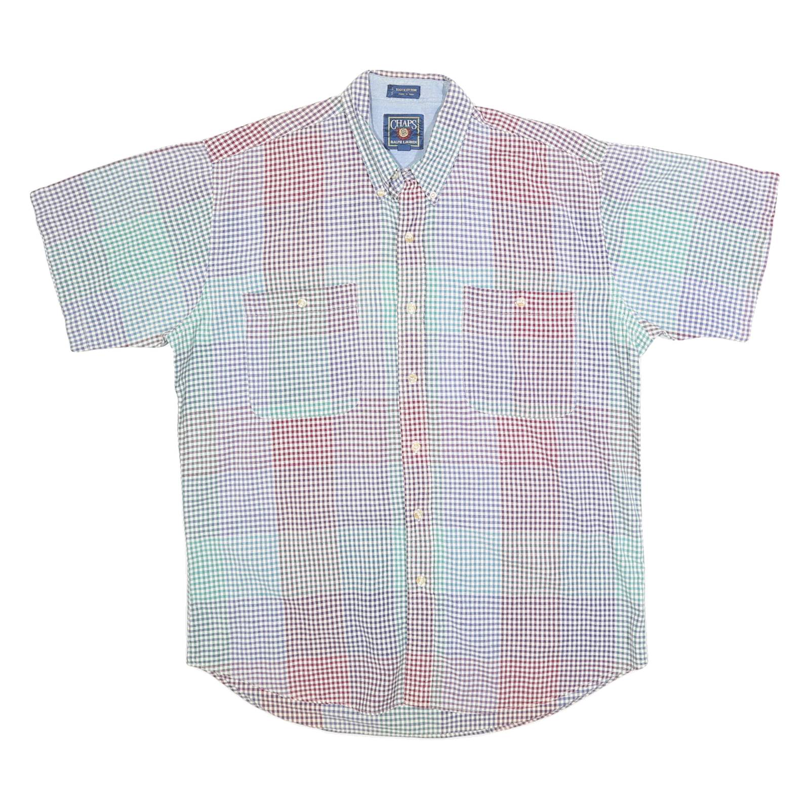 CHAPS Mens Multi Colour Check Shirt L Casual Cotton Button Down Short Sleeve