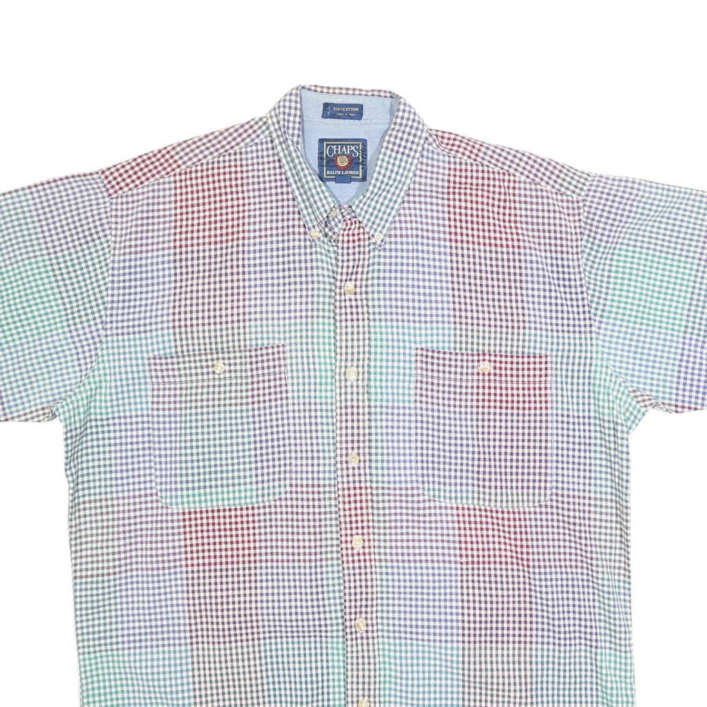 CHAPS Mens Multi Colour Check Shirt L Casual Cotton Button Down Short Sleeve