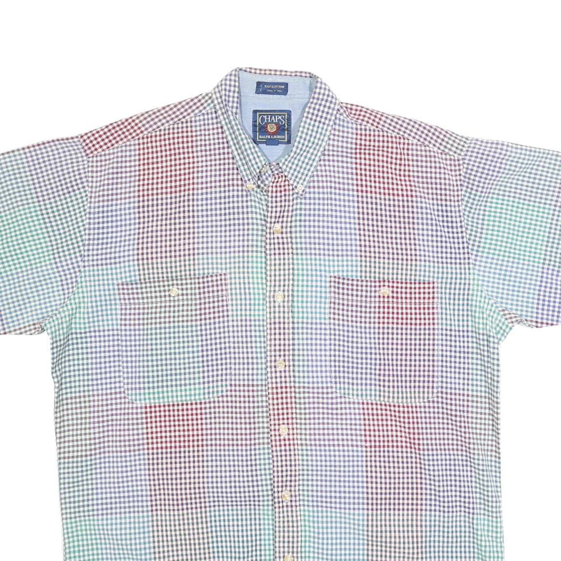 CHAPS Mens Multi Colour Check Shirt L Casual Cotton Button Down Short Sleeve