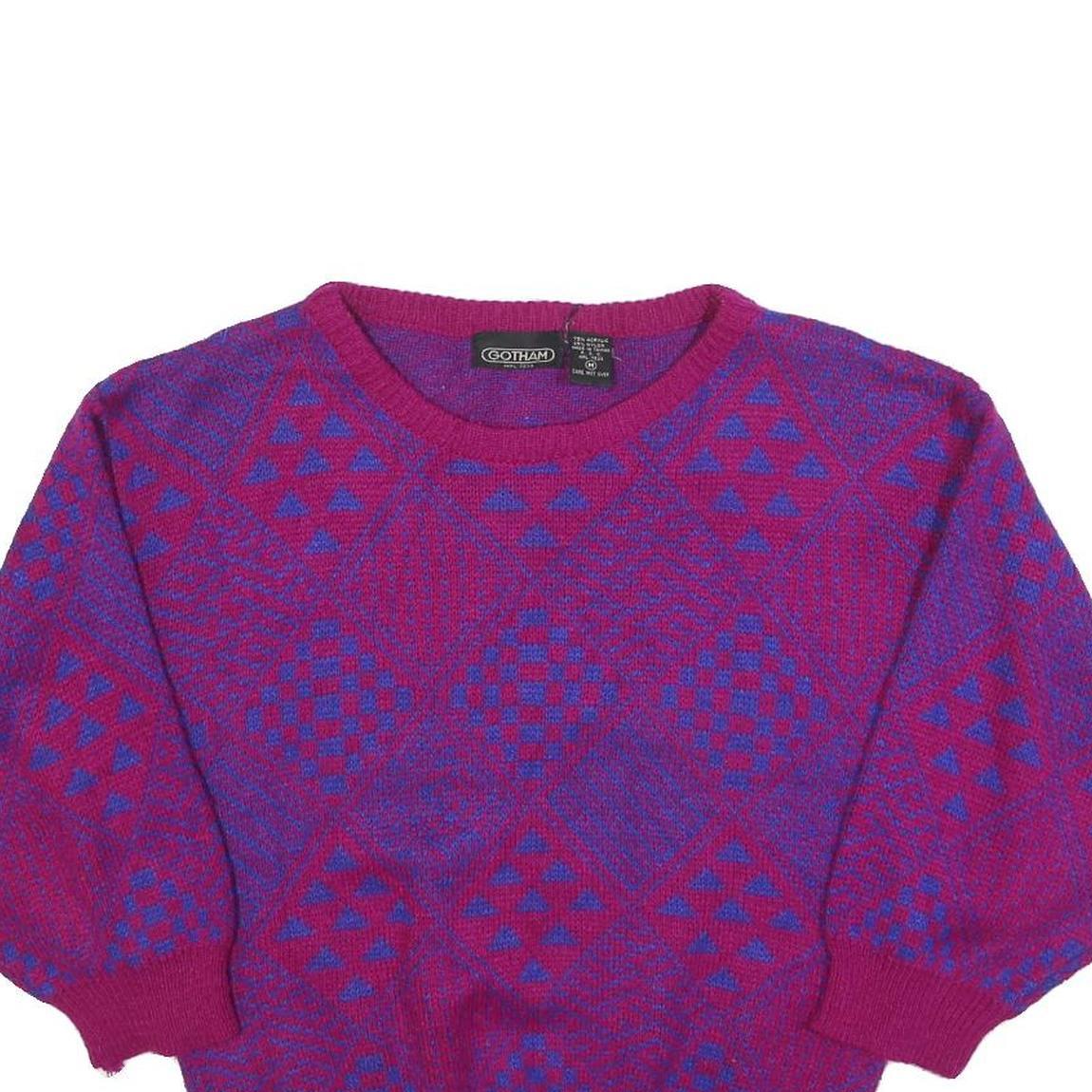 GOTHAM Womens Purple Patterned Jumper Crew Neck Basic Knit M Acrylic Fashion