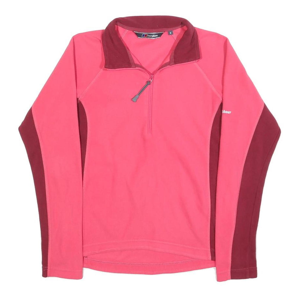 BERGHAUS Womens Pink & Burgundy Plain Pullover Jumper 1/4 Zip Polyester UK 8