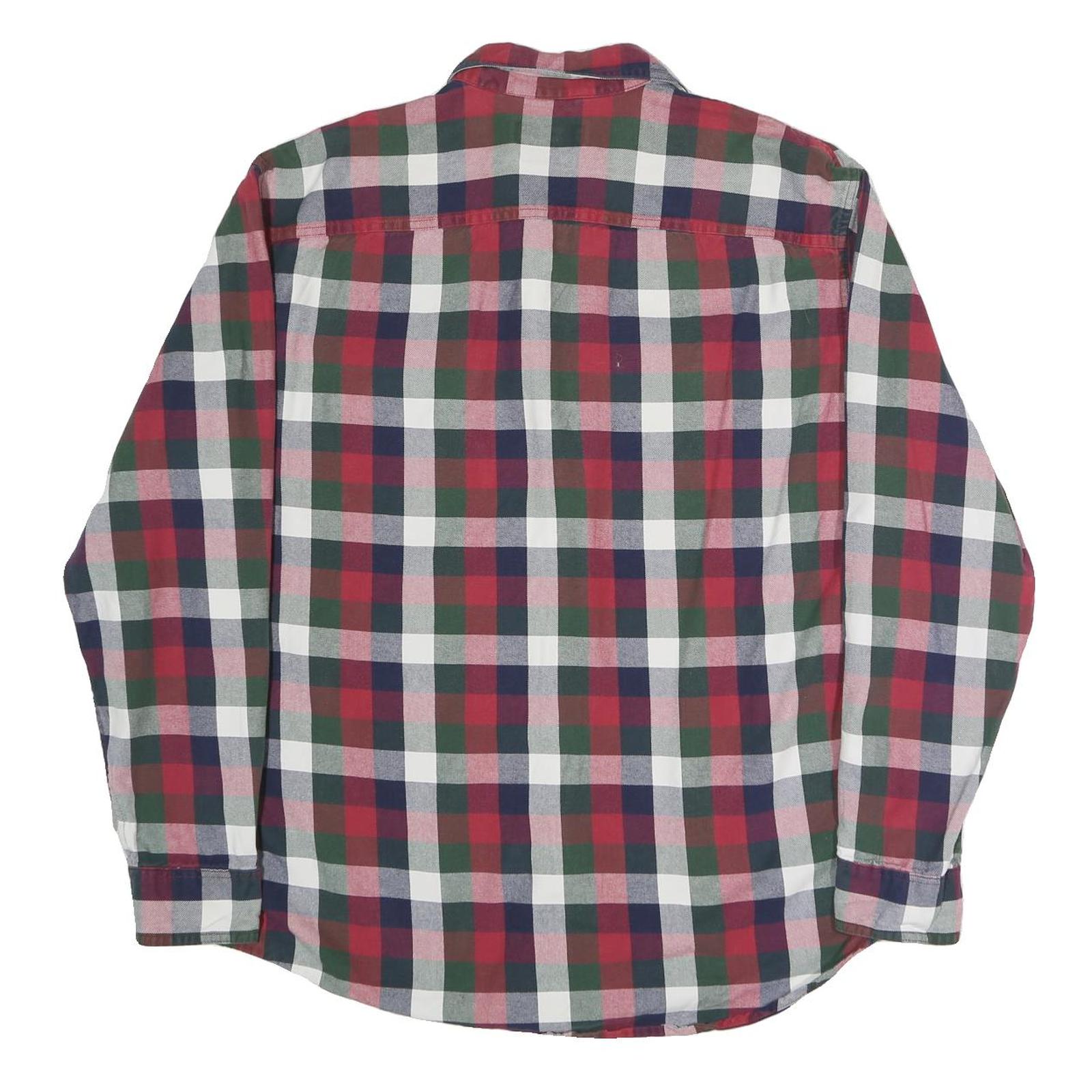 GH.BASS&CO Mens Red Green Navy Check Shirt L Cotton Blend Casual