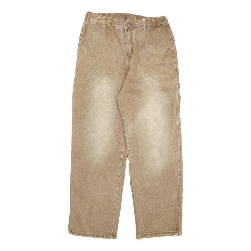 ZO DESIGN Mens Beige Regular Fit Straight Denim W30 L28 Cotton Blend Zip Jeans