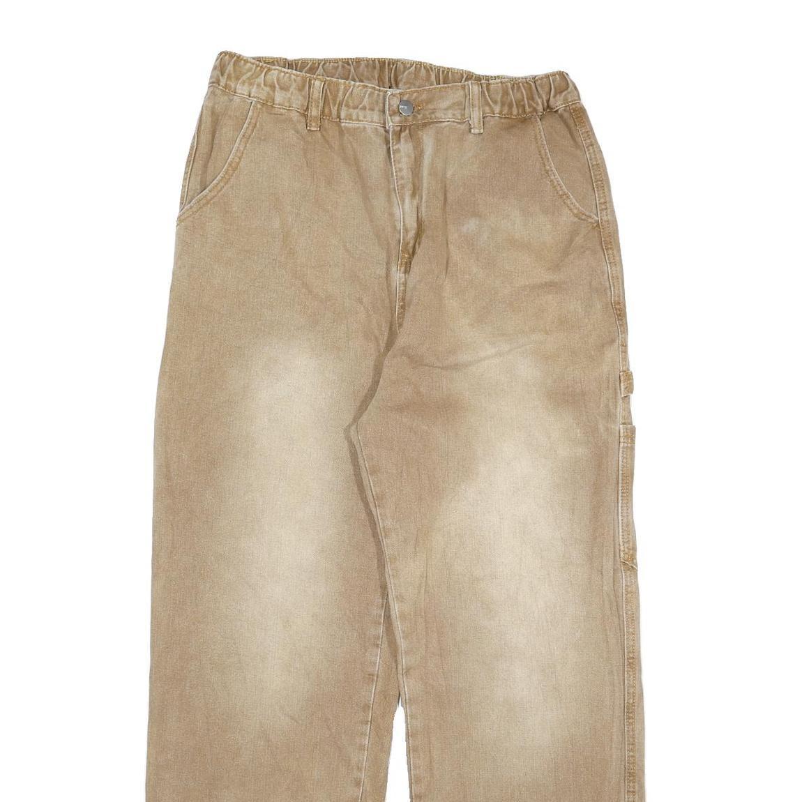 ZO DESIGN Mens Beige Regular Fit Straight Denim W30 L28 Cotton Blend Zip Jeans