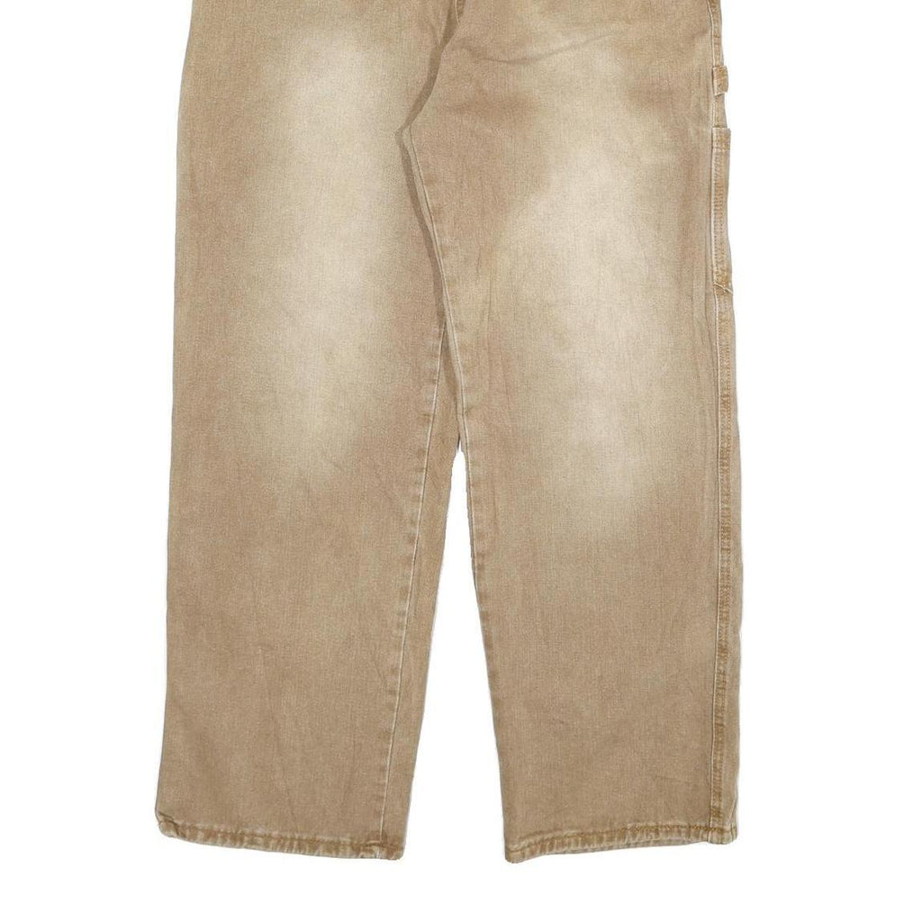 ZO DESIGN Mens Beige Regular Fit Straight Denim W30 L28 Cotton Blend Zip Jeans