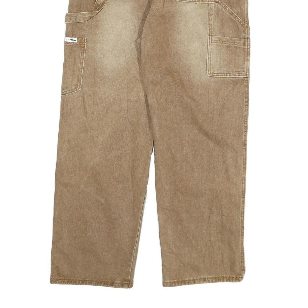 ZO DESIGN Mens Beige Regular Fit Straight Denim W30 L28 Cotton Blend Zip Jeans