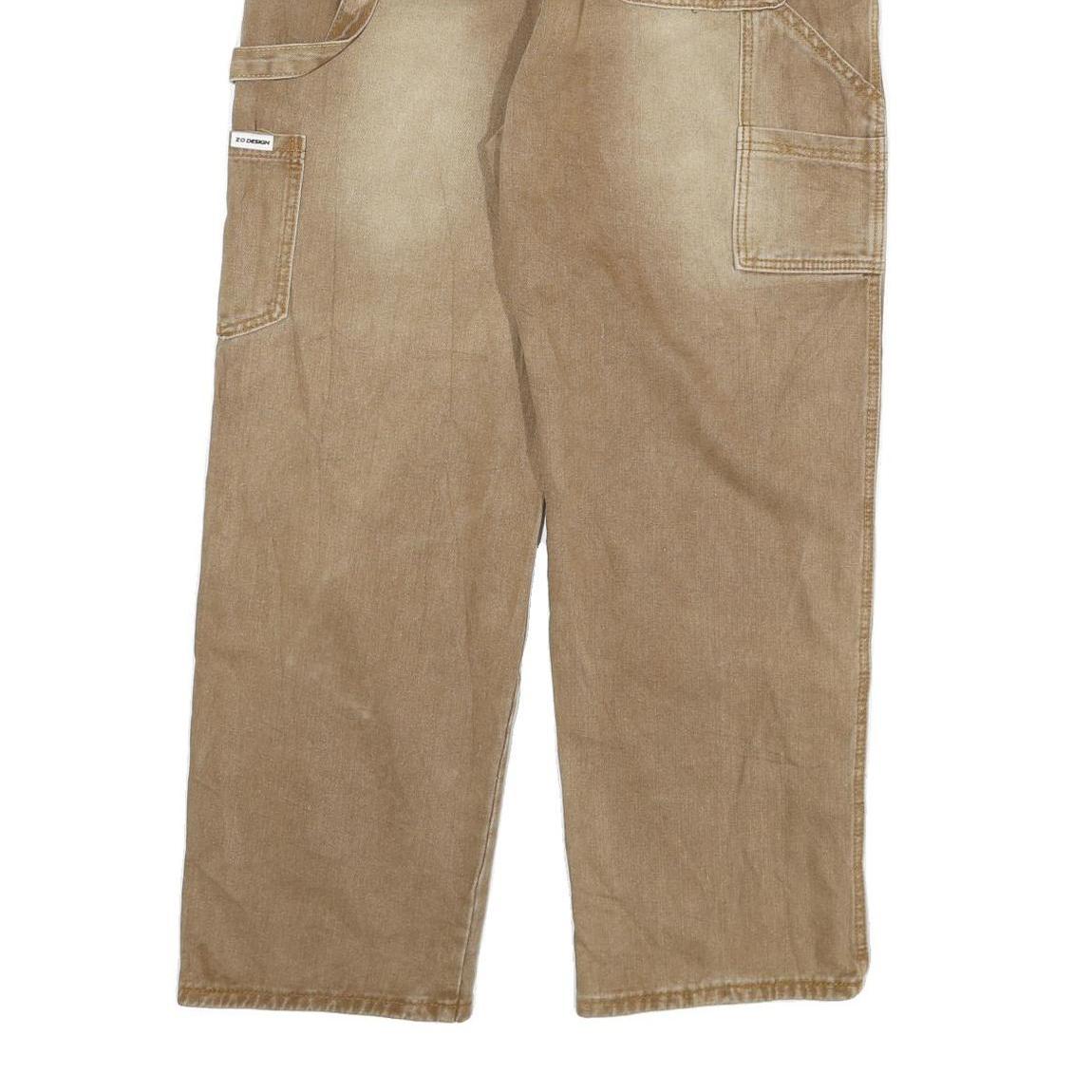 ZO DESIGN Mens Beige Regular Fit Straight Denim W30 L28 Cotton Blend Zip Jeans