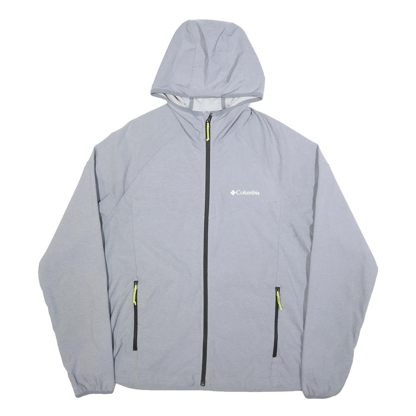 COLUMBIA Mens Grey Hooded Jacket XL Polyester Blend Zip Plain Outdoor Activewear