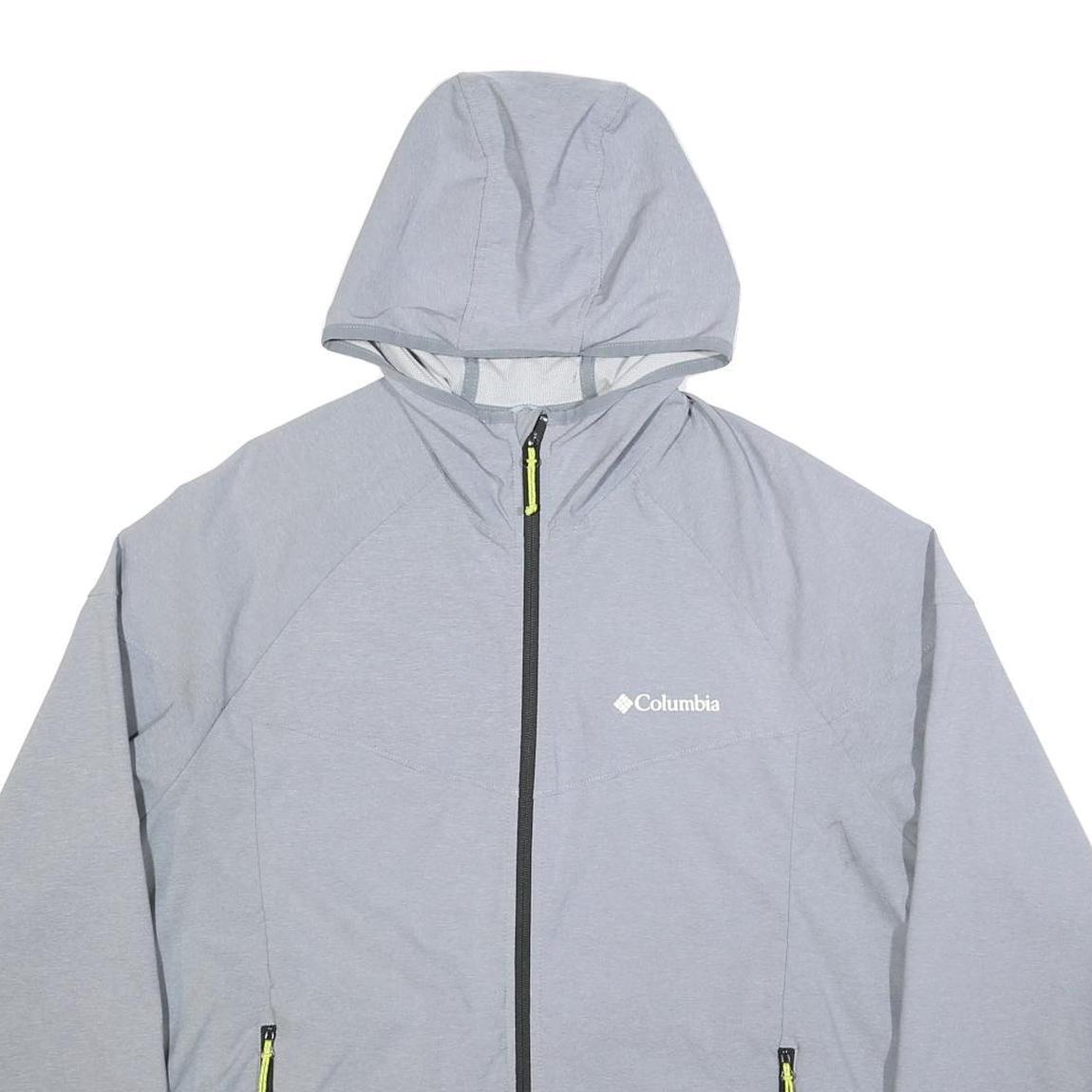 COLUMBIA Mens Grey Hooded Jacket XL Polyester Blend Zip Plain Outdoor Activewear