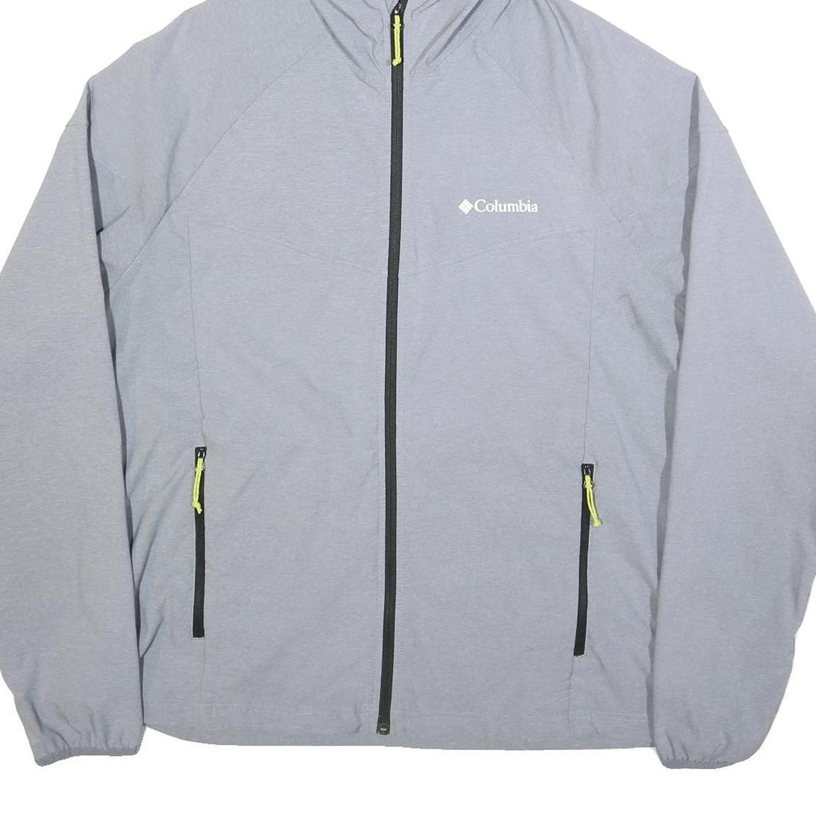 COLUMBIA Mens Grey Hooded Jacket XL Polyester Blend Zip Plain Outdoor Activewear