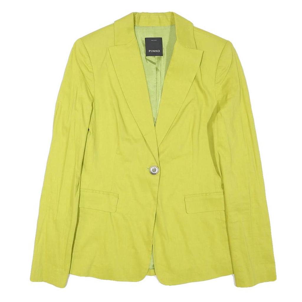 PINKO Womens Yellow Slim Blazer Jacket UK 12 Polyester Blend Button Closure