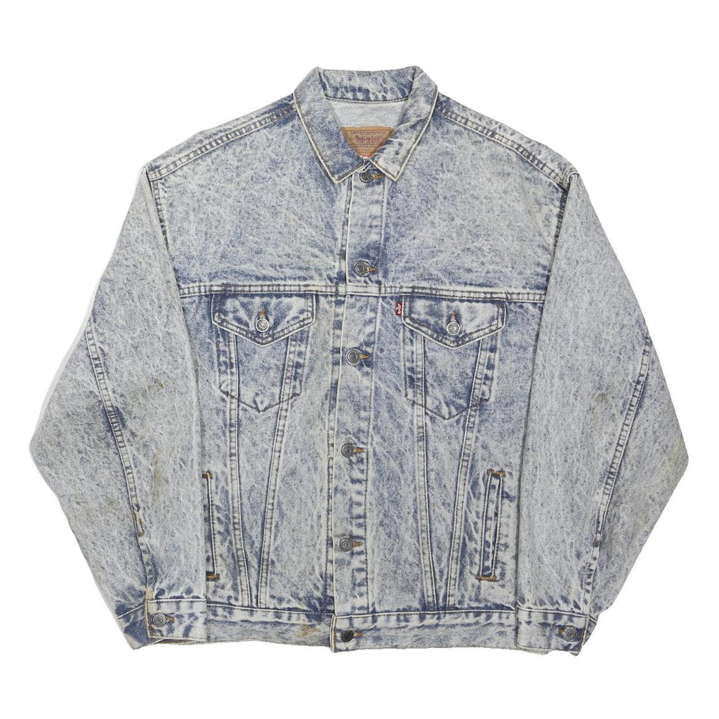 LEVI'S Mens Blue Denim Cotton Blend Button Jacket XL Acid Wash Vintage Casual