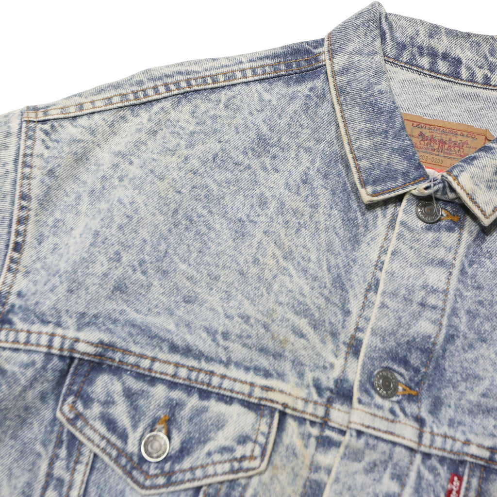 LEVI'S Mens Blue Denim Cotton Blend Button Jacket XL Acid Wash Vintage Casual