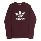 ADIDAS Mens Burgundy Sweatshirt S Crew Neck Cotton Blend Pullover