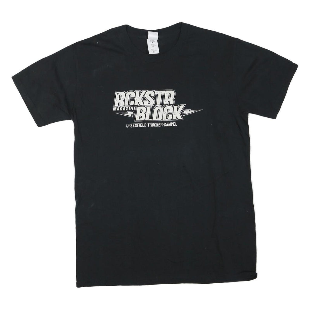 GILDAN Mens Black Rckstr Block Graphic T-Shirt M Short Sleeve Crew Neck Casual