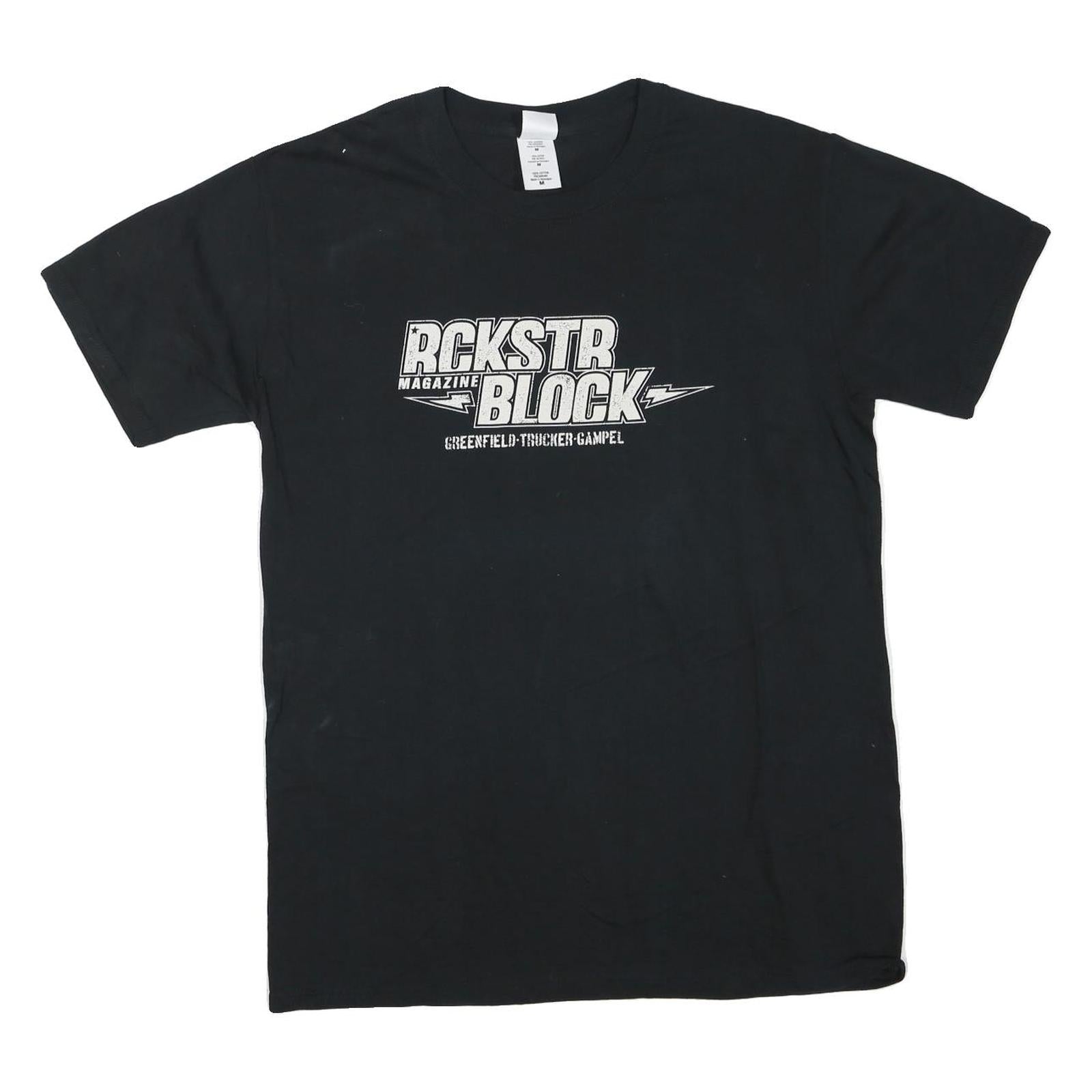 GILDAN Mens Black Rckstr Block Graphic T-Shirt M Short Sleeve Crew Neck Casual