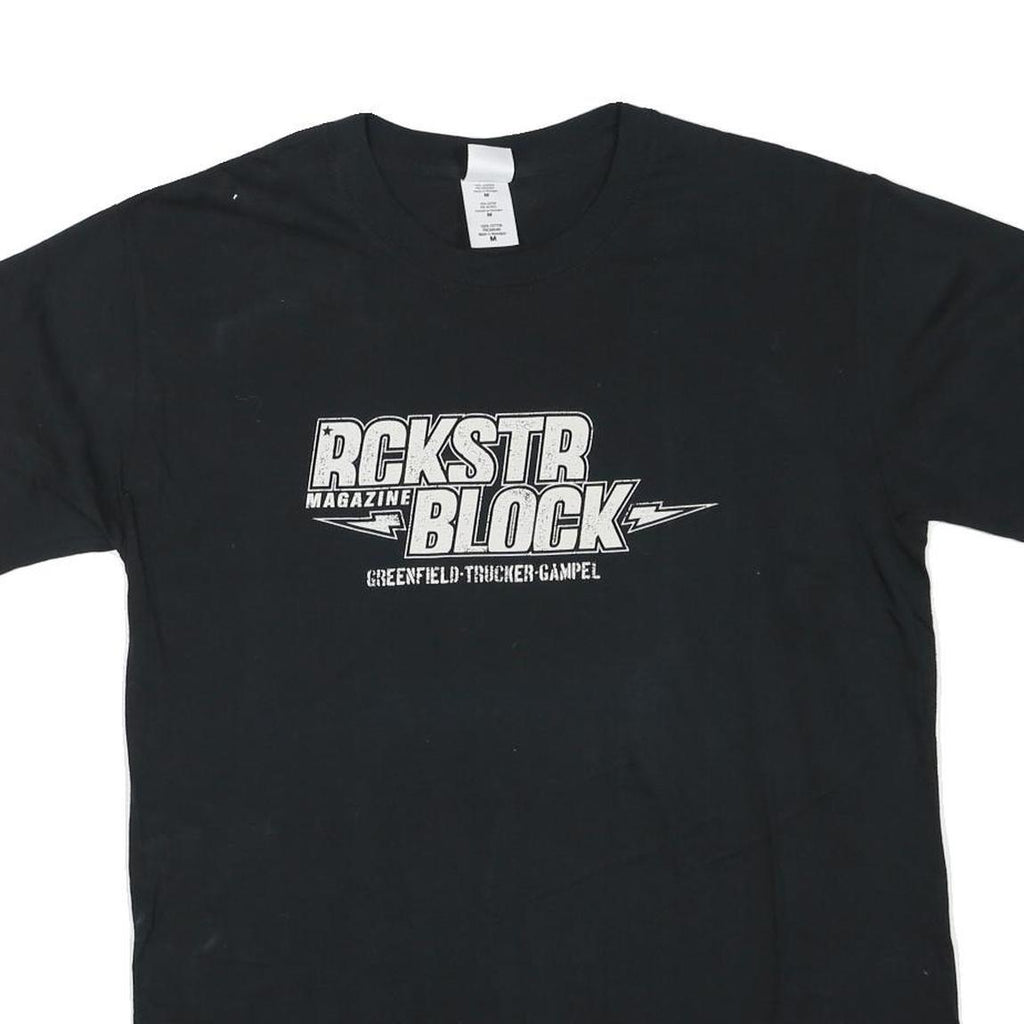 GILDAN Mens Black Rckstr Block Graphic T-Shirt M Short Sleeve Crew Neck Casual