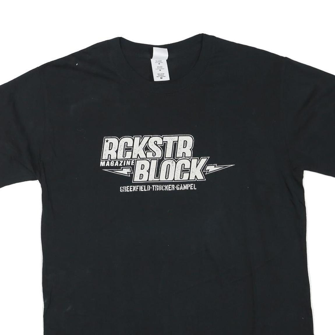 GILDAN Mens Black Rckstr Block Graphic T-Shirt M Short Sleeve Crew Neck Casual