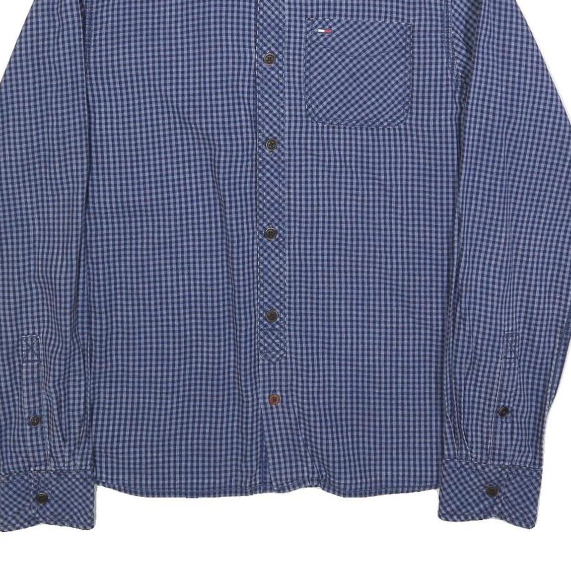 TOMMY HILFIGER Mens Blue Check Shirt S Cotton Blend Casual Button Down Long