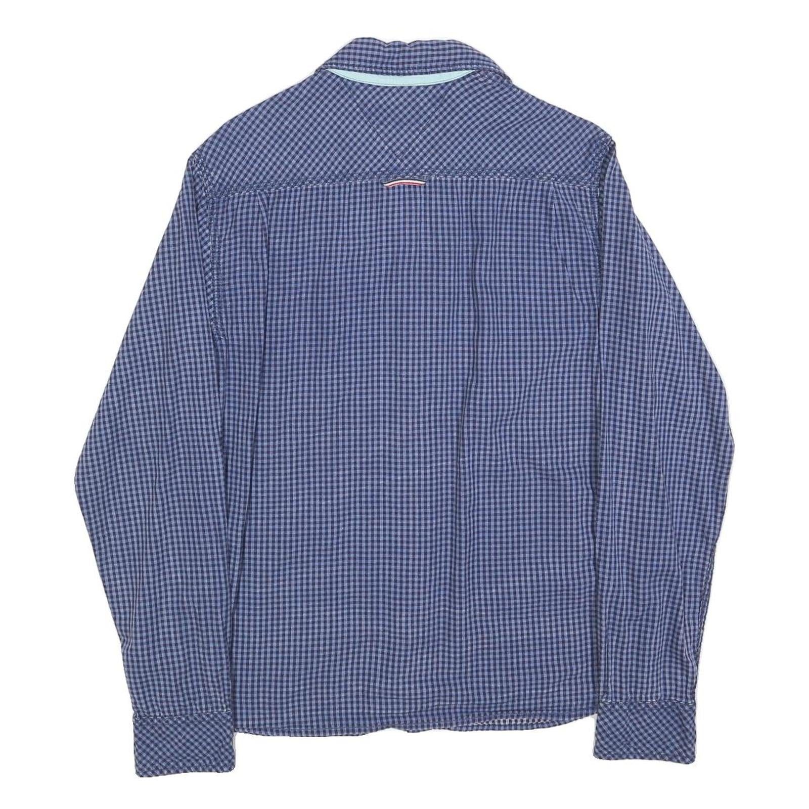 TOMMY HILFIGER Mens Blue Check Shirt S Cotton Blend Casual Button Down Long