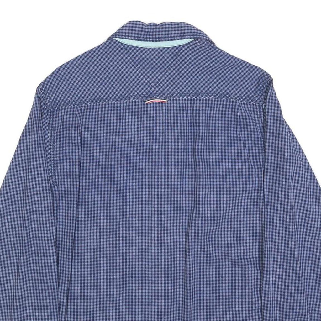 TOMMY HILFIGER Mens Blue Check Shirt S Cotton Blend Casual Button Down Long