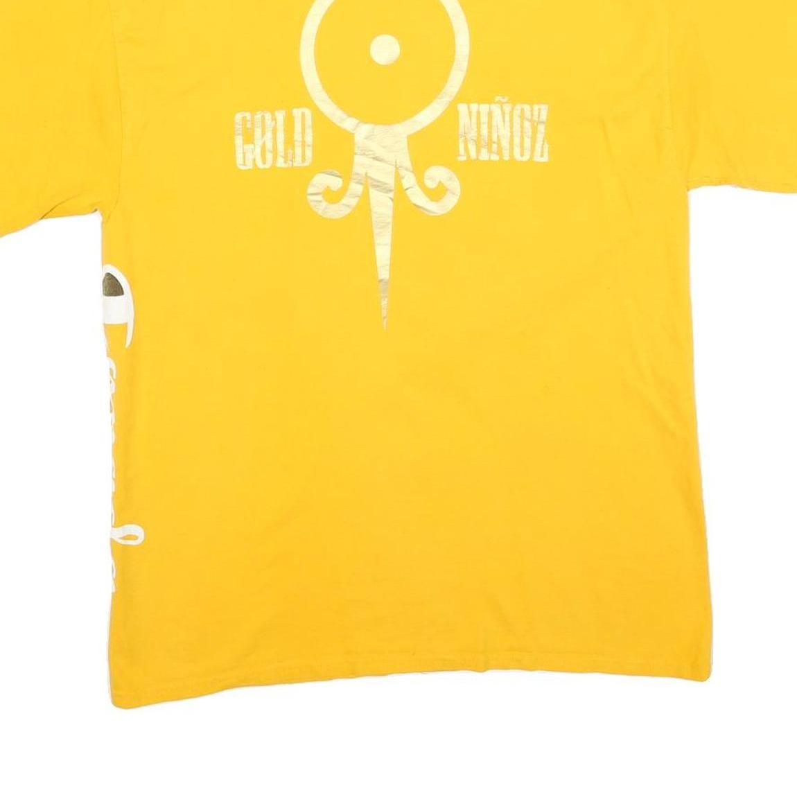 CHAMPION Mens Yellow Gold Niñoz Graphic T-Shirt L Short Sleeve Crew Neck Cotton