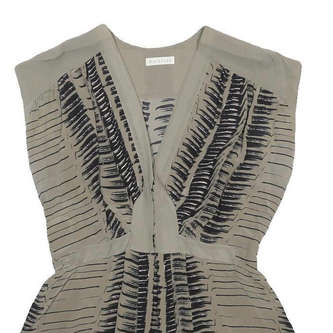 WHISTLES Womens Grey & Black Printed Silk Blouse Sleeveless V-Neck UK 12