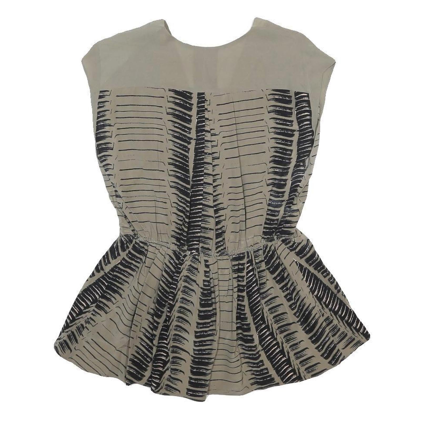 WHISTLES Womens Grey & Black Printed Silk Blouse Sleeveless V-Neck UK 12