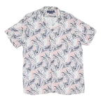 Mens Pink & Grey Floral Pattern Cotton Shirt Size L Casual Summer Short Sleeve