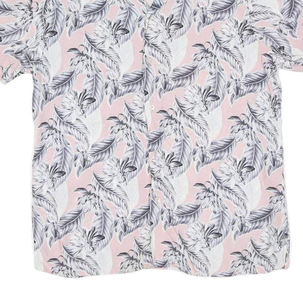 Mens Pink & Grey Floral Pattern Cotton Shirt Size L Casual Summer Short Sleeve